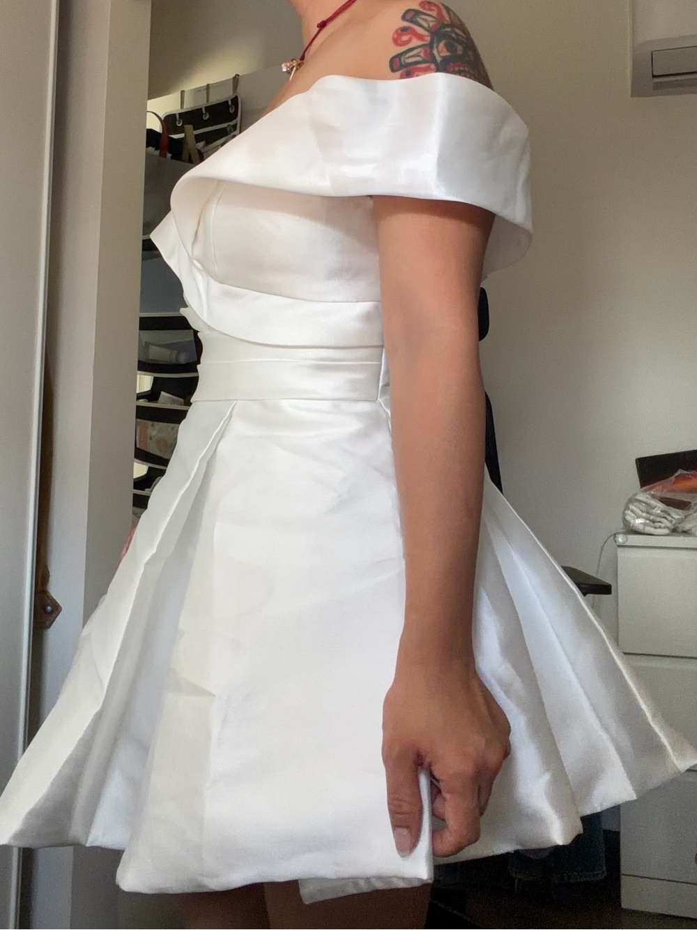 Azazie White Off-Shoulder Michelle Mini Dress